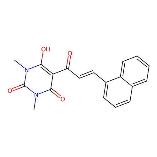 (E)-6-hydroxy-1,3-dimethyl-5-(3-(naphthalen-1-yl)acryloyl)pyrimidine-2,4(1H,3H)-dione structure