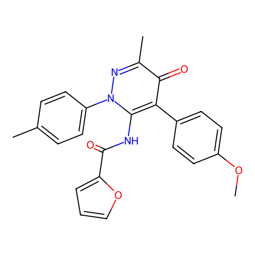 Furan-2-carboxylic acid  [4-(4-methoxy-phenyl)-6-methyl-5-oxo-2-p-tolyl-2,5-dihydro-pyridazin-3-yl]-amide structure
