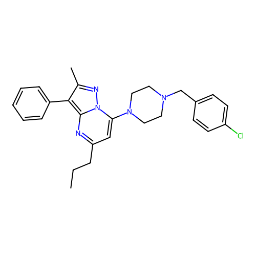 7-[4-(4-chlorobenzyl)piperazin-1-yl]-2-methyl-3-phenyl-5-propylpyrazolo[1,5-a]pyrimidine structure