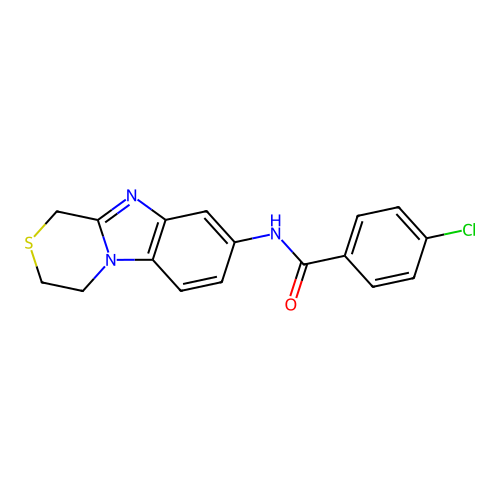 4-chloro-N-(3,4-dihydro-1H-[1,4]thiazino[4,3-a]benzimidazol-8-yl)benzamide structure