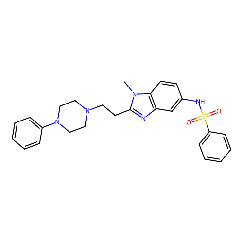 N-[1-methyl-2-[2-(4-phenylpiperazin-1-yl)ethyl]benzimidazol-5-yl]benzenesulfonamide structure