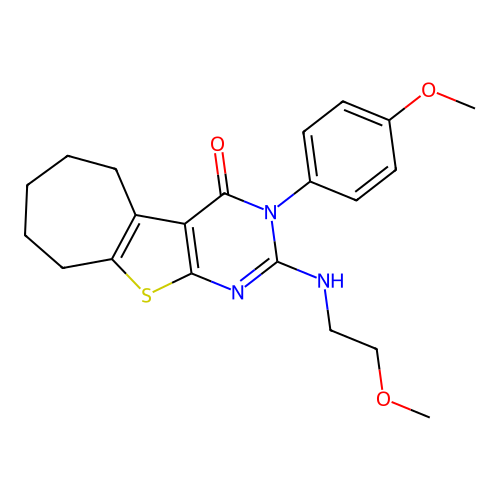2-((2-methoxyethyl)amino)-3-(4-methoxyphenyl)-6,7,8,9-tetrahydro-3H-cyclohepta[4,5]thieno[2,3-d]pyrimidin-4(5H)-one structure