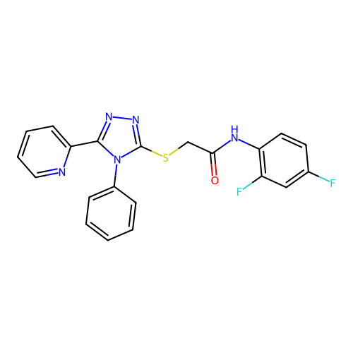 N-(2,4-difluorophenyl)-2-[(4-phenyl-5-pyridin-2-yl-1,2,4-triazol-3-yl)sulfanyl]acetamide structure
