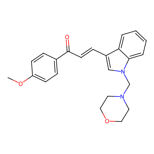(2E)-1-(4-methoxyphenyl)-3-[1-(morpholin-4-ylmethyl)-1H-indol-3-yl]prop-2-en-1-one structure