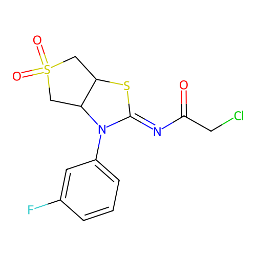 (Z)-2-chloro-N-(3-(3-fluorophenyl)-5,5-dioxidotetrahydrothieno[3,4-d]thiazol-2(3H)-ylidene)acetamide structure