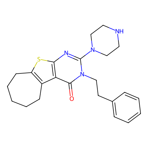 3-(2-phenylethyl)-2-(piperazin-1-yl)-3,5,6,7,8,9-hexahydro-4H-cyclohepta[4,5]thieno[2,3-d]pyrimidin-4-one structure