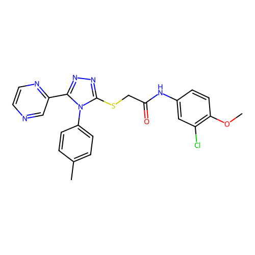 N-(3-chloro-4-methoxyphenyl)-2-{[4-(4-methylphenyl)-5-(pyrazin-2-yl)-4H-1,2,4-triazol-3-yl]sulfanyl}acetamide structure