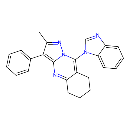 9-(1H-benzimidazol-1-yl)-2-methyl-3-phenyl-5,6,7,8-tetrahydropyrazolo[5,1-b]quinazoline structure