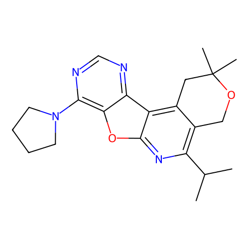 2,2-dimethyl-5-(propan-2-yl)-8-(pyrrolidin-1-yl)-1,4-dihydro-2H-pyrano[4'',3'':4',5']pyrido[3',2':4,5]furo[3,2-d]pyrimidine structure