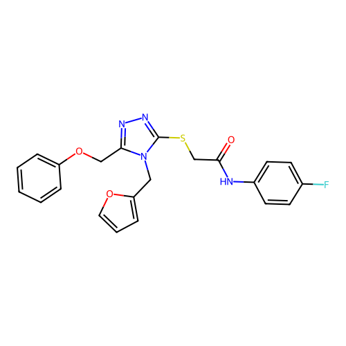 N-(4-fluorophenyl)-2-{[4-(furan-2-ylmethyl)-5-(phenoxymethyl)-4H-1,2,4-triazol-3-yl]sulfanyl}acetamide structure