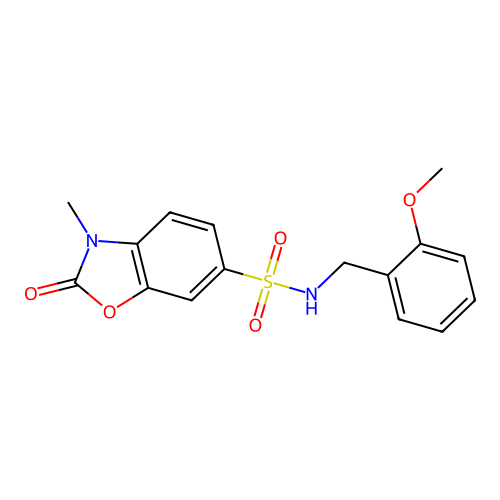 N-(2-methoxybenzyl)-3-methyl-2-oxo-2,3-dihydro-1,3-benzoxazole-6-sulfonamide structure