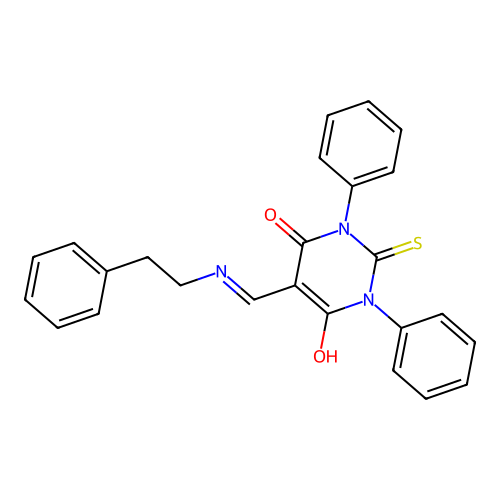 5-[(phenethylamino)methylidene]-1,3-diphenyl-2-sulfanylidene-1,3-diazinane-4,6-dione structure
