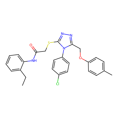2-((4-(4-chlorophenyl)-5-((p-tolyloxy)methyl)-4H-1,2,4-triazol-3-yl)thio)-N-(2-ethylphenyl)acetamide structure