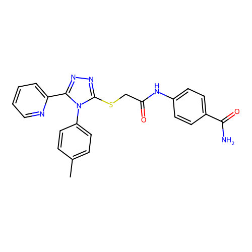 4-(2-((5-(pyridin-2-yl)-4-(p-tolyl)-4H-1,2,4-triazol-3-yl)thio)acetamido)benzamide structure