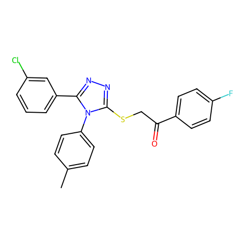 2-[[5-(3-chlorophenyl)-4-(4-methylphenyl)-1,2,4-triazol-3-yl]sulfanyl]-1-(4-fluorophenyl)ethanone structure