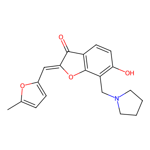 (Z)-6-hydroxy-2-((5-methylfuran-2-yl)methylene)-7-(pyrrolidin-1-ylmethyl)benzofuran-3(2H)-one structure