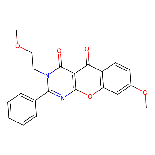 8-methoxy-3-(2-methoxyethyl)-2-phenyl-4H-chromeno[2,3-d]pyrimidine-4,5(3H)-dione structure