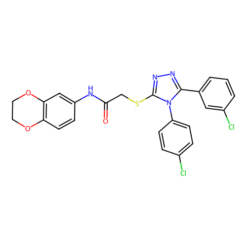 2-{[5-(3-chlorophenyl)-4-(4-chlorophenyl)-4H-1,2,4-triazol-3-yl]sulfanyl}-N-(2,3-dihydro-1,4-benzodioxin-6-yl)acetamide structure
