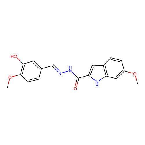 (E)-N'-(3-hydroxy-4-methoxybenzylidene)-6-methoxy-1H-indole-2-carbohydrazide structure