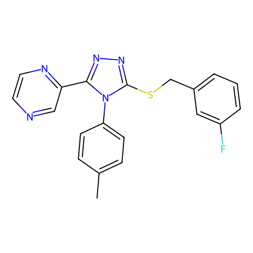 2-[5-[(3-fluorophenyl)methylsulfanyl]-4-(4-methylphenyl)-1,2,4-triazol-3-yl]pyrazine structure