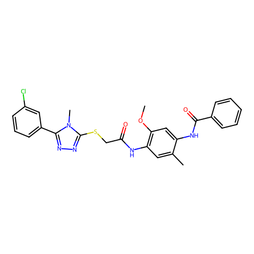 2-[5-(3-chlorophenyl)-4-methyl(1,2,4-triazol-3-ylthio)]-N-[2-methoxy-5-methyl- 4-(phenylcarbonylamino)phenyl]acetamide structure