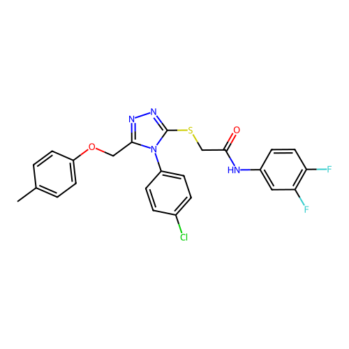 2-((4-(4-chlorophenyl)-5-((p-tolyloxy)methyl)-4H-1,2,4-triazol-3-yl)thio)-N-(3,4-difluorophenyl)acetamide structure