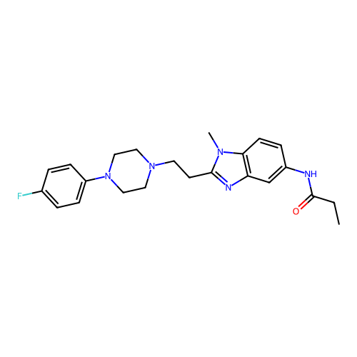 N-[2-[2-[4-(4-fluorophenyl)piperazin-1-yl]ethyl]-1-methyl-benzoimidazol-5-yl]propanamide structure