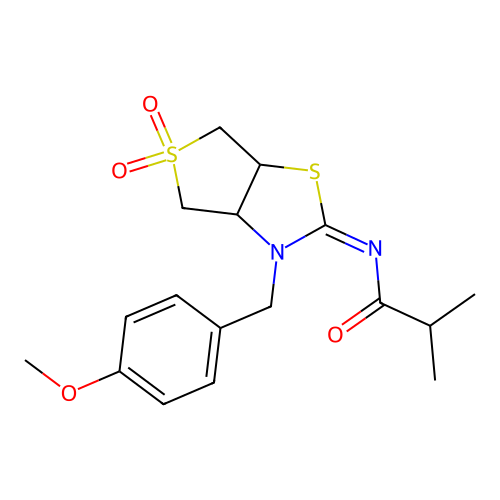N-[(2Z)-3-(4-methoxybenzyl)-5,5-dioxidotetrahydrothieno[3,4-d][1,3]thiazol-2(3H)-ylidene]-2-methylpropanamide structure
