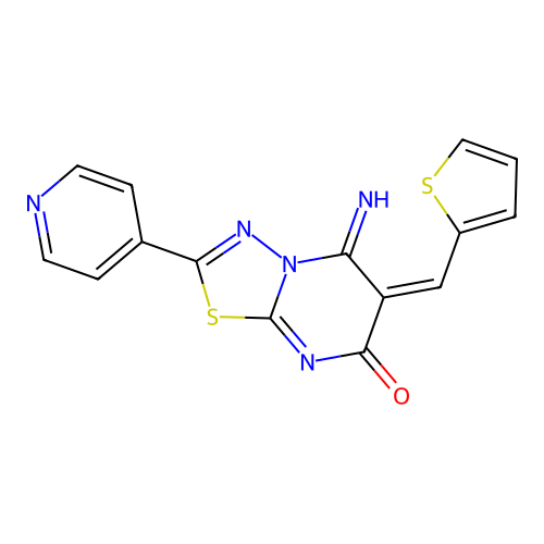 (6E)-5-imino-2-pyridin-4-yl-6-(thiophen-2-ylmethylidene)-[1,3,4]thiadiazolo[3,2-a]pyrimidin-7-one structure
