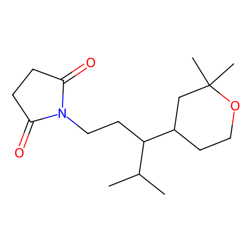 1-(3-(2,2-dimethyltetrahydro-2H-pyran-4-yl)-4-methylpentyl)pyrrolidine-2,5-dione structure