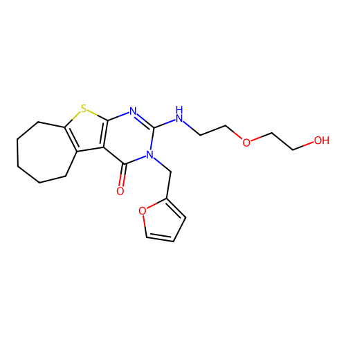 3-Furan-2-ylmethyl-2-[2-(2-hydroxy-ethoxy)-ethylamino]-3,5,6,7,8,9-hexahydro-10-thia-1,3-diaza-benzo[ a]azulen-4-one structure