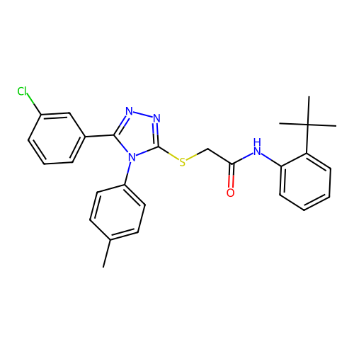 N-(2-tert-butylphenyl)-2-{[5-(3-chlorophenyl)-4-(4-methylphenyl)-4H-1,2,4-triazol-3-yl]sulfanyl}acetamide structure