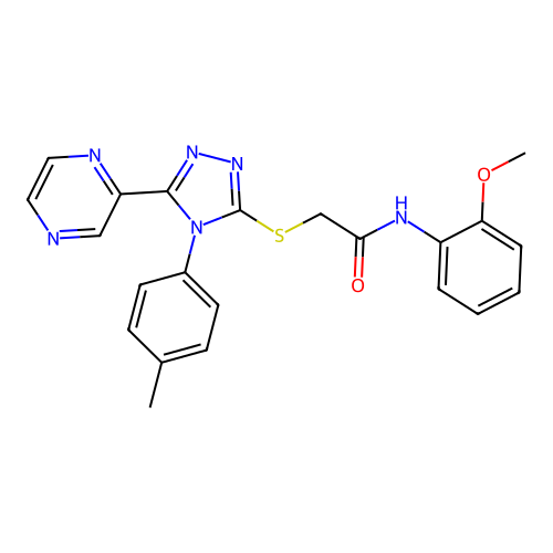 N-(2-methoxyphenyl)-2-[[4-(4-methylphenyl)-5-pyrazin-2-yl-1,2,4-triazol-3-yl]sulfanyl]acetamide structure