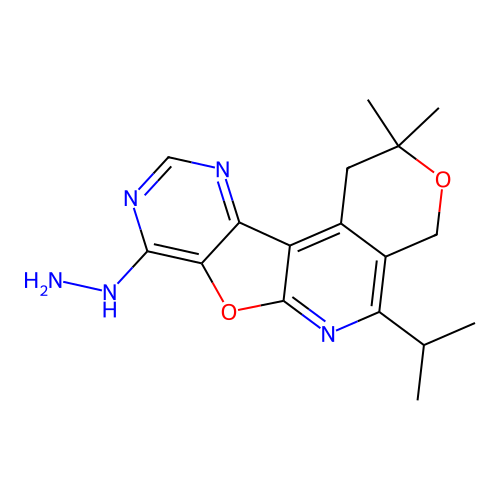 8-hydrazinyl-2,2-dimethyl-5-(propan-2-yl)-1,4-dihydro-2H-pyrano[4'',3'':4',5']pyrido[3',2':4,5]furo[3,2-d]pyrimidine structure