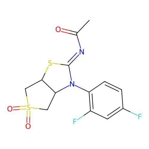 N-[(2Z)-3-(2,4-difluorophenyl)-5,5-dioxidotetrahydrothieno[3,4-d][1,3]thiazol-2(3H)-ylidene]acetamide structure