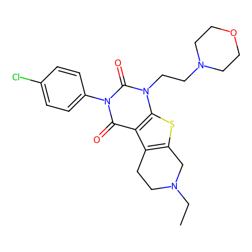 3-(4-chlorophenyl)-7-ethyl-1-(2-morpholinoethyl)-5,6,7,8-tetrahydropyrido[4',3':4,5]thieno[2,3-d]pyrimidine-2,4(1H,3H)-dione structure