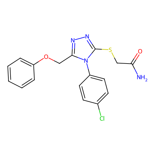 2-[[4-(4-chlorophenyl)-5-(phenoxymethyl)-1,2,4-triazol-3-yl]sulfanyl]acetamide structure