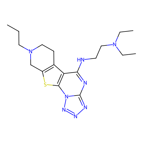 N,N-diethyl-N'-(8-propyl-6,7,8,9-tetrahydropyrido[4',3':4,5]thieno[3,2-e]tetrazolo[1,5-a]pyrimidin-5-yl)ethane-1,2-diamine structure