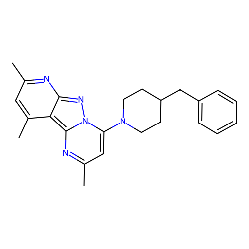 4-(4-benzylpiperidin-1-yl)-2,8,10-trimethylpyrido[2',3':3,4]pyrazolo[1,5-a]pyrimidine structure