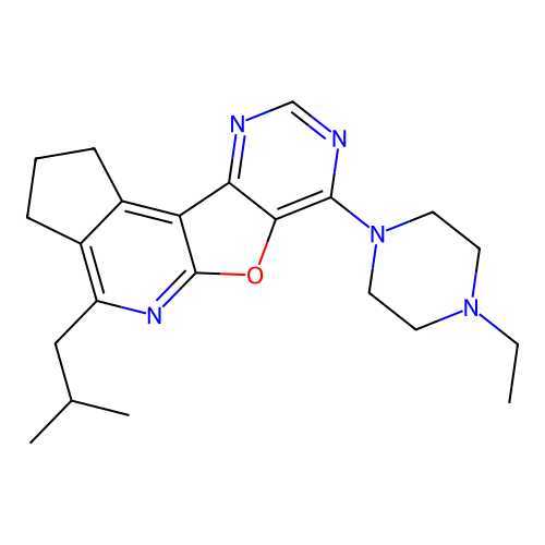 7-(4-ethylpiperazin-1-yl)-4-(2-methylpropyl)-2,3-dihydro-1H-cyclopenta[4',5']pyrido[3',2':4,5]furo[3,2-d]pyrimidine structure