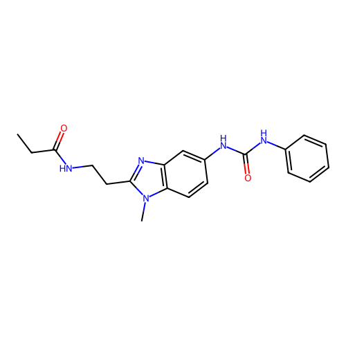 N-(2-{1-methyl-5-[(phenylcarbamoyl)amino]-1H-benzimidazol-2-yl}ethyl)propanamide structure