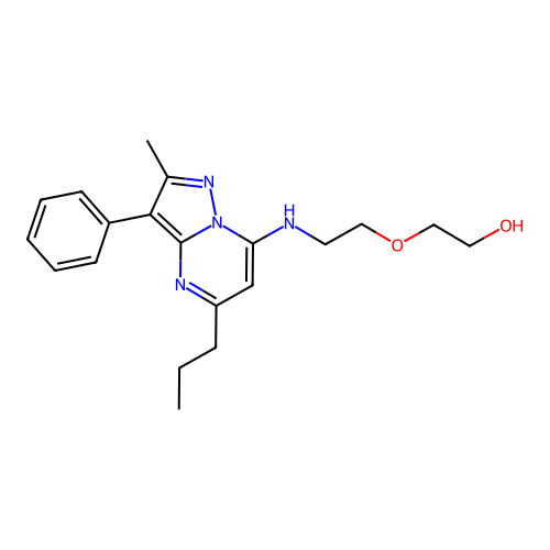 2-(2-((2-methyl-3-phenyl-5-propylpyrazolo[1,5-a]pyrimidin-7-yl)amino)ethoxy)ethanol structure
