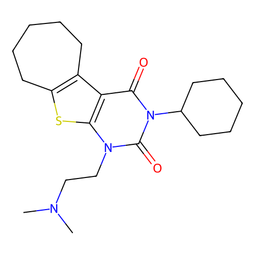 3-cyclohexyl-1-(2-(dimethylamino)ethyl)-6,7,8,9-tetrahydro-1H-cyclohepta[4,5]thieno[2,3-d]pyrimidine-2,4(3H,5H)-dione structure