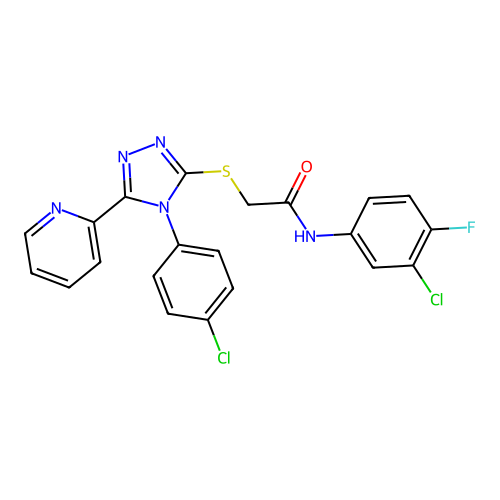 N-(3-chloro-4-fluorophenyl)-2-{[4-(4-chlorophenyl)-5-(pyridin-2-yl)-4H-1,2,4-triazol-3-yl]sulfanyl}acetamide structure