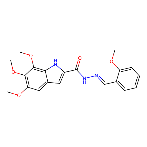 (E)-5,6,7-trimethoxy-N'-(2-methoxybenzylidene)-1H-indole-2-carbohydrazide structure
