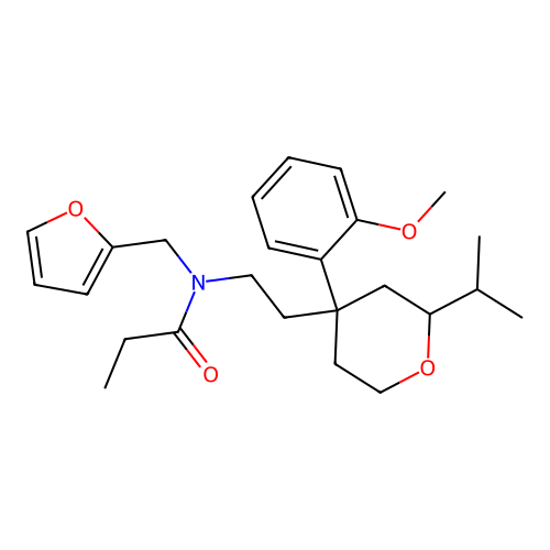 N-(furan-2-ylmethyl)-N-[2-[4-(2-methoxyphenyl)-2-propan-2-yloxan-4-yl]ethyl]propanamide structure