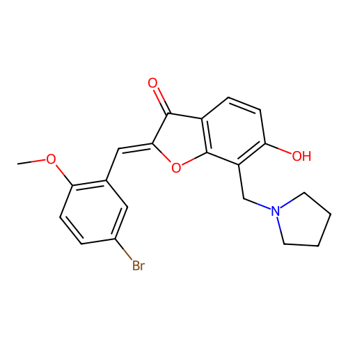 (Z)-2-(5-bromo-2-methoxybenzylidene)-6-hydroxy-7-(pyrrolidin-1-ylmethyl)benzofuran-3(2H)-one structure