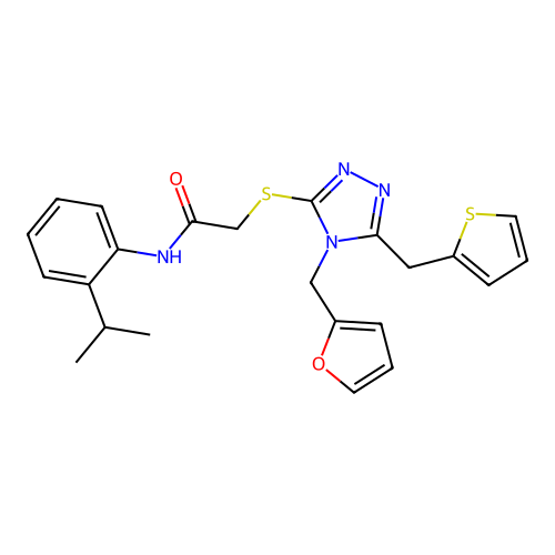 2-((4-(furan-2-ylmethyl)-5-(thiophen-2-ylmethyl)-4H-1,2,4-triazol-3-yl)thio)-N-(2-isopropylphenyl)acetamide structure