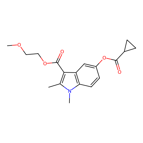 2-methoxyethyl 5-((cyclopropanecarbonyl)oxy)-1,2-dimethyl-1H-indole-3-carboxylate structure