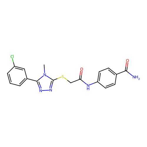 4-{2-[5-(3-Chlorophenyl)-4-methyl-1,2,4-triazol-3-ylthio]acetylamino}benzamide structure